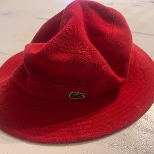 Lacoste Red Bucket Hat with Green Crocodile Patch